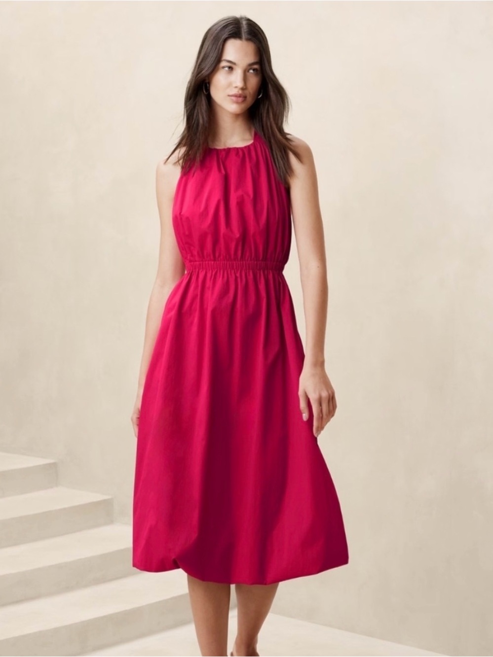 NWT Banana Republic Bubble Hem Dress with Twist Back in Fuchsia Pink